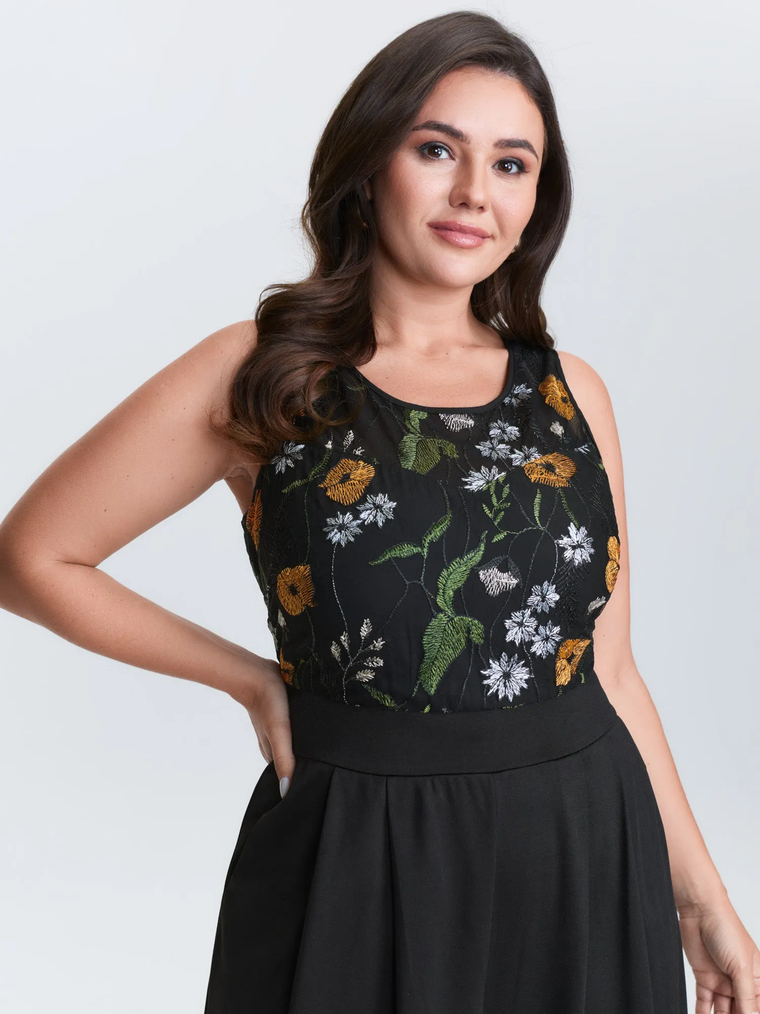 Sheer Floral Cinched Waist Contrast Jumpsuit sold by Bloomchic product image thumbnail 2