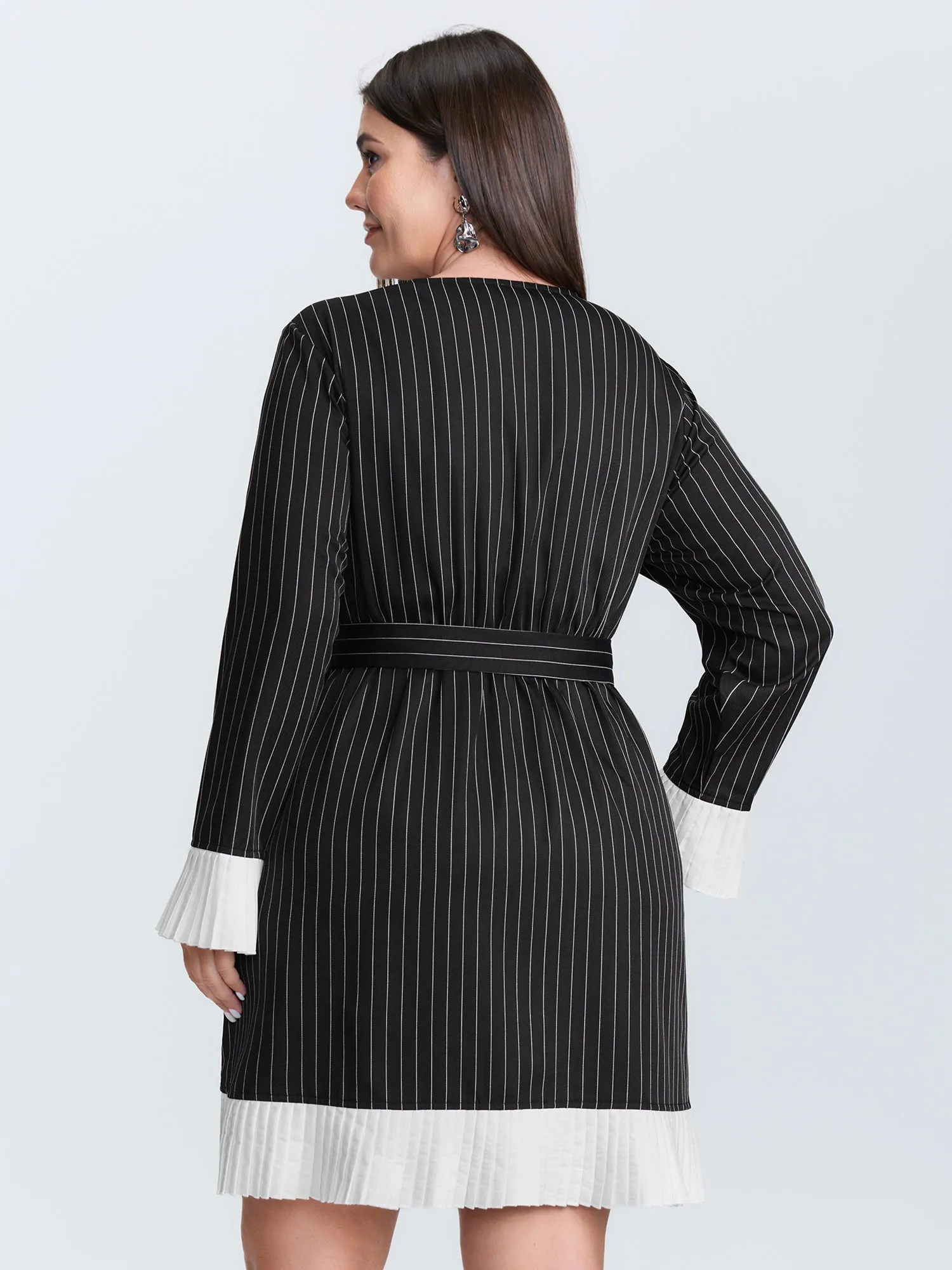 Striped Pleated Hem Belted Mini Dress sold by Bloomchic product image thumbnail 4