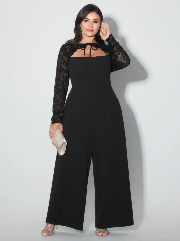Sheer Lace Sleeve Cut-Out Neckline Jumpsuit sold by Bloomchic