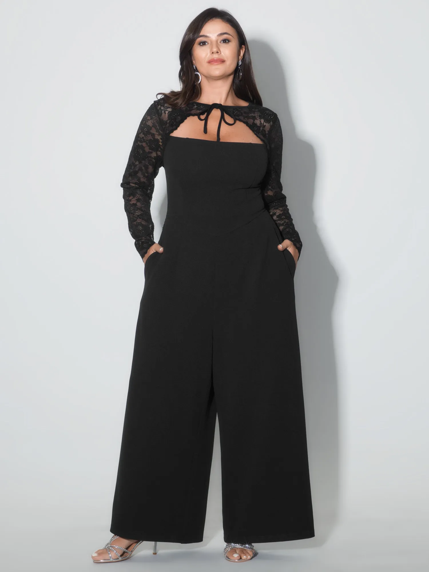 Sheer Lace Sleeve Cut-Out Neckline Jumpsuit sold by Bloomchic product image thumbnail 3