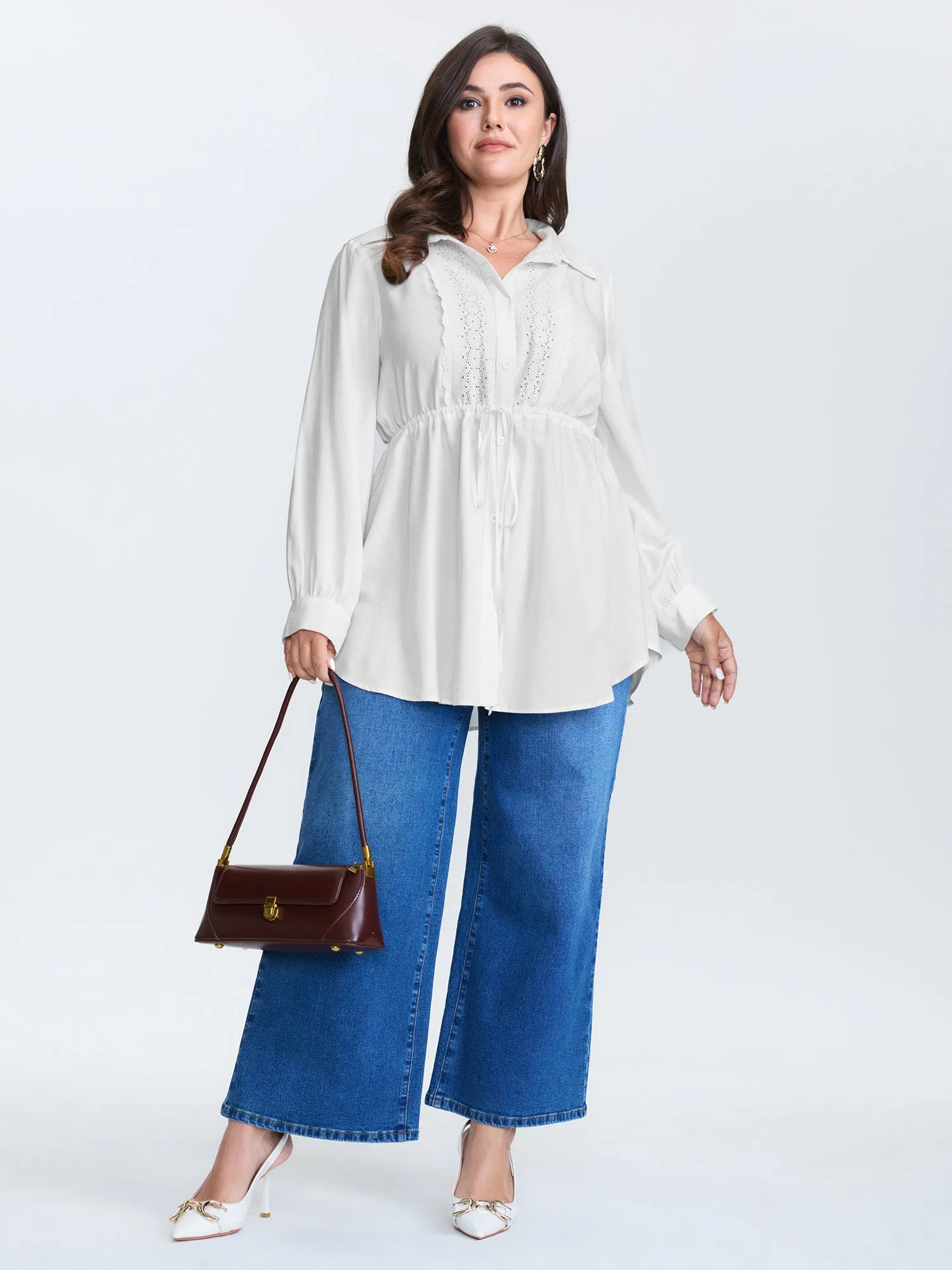 Lace Cut-Out Drawstring Waist Blouse sold by Bloomchic product image thumbnail 3