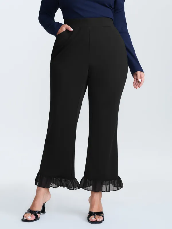 Ruffled Flared Hem Plain Pants made by Bloomchic