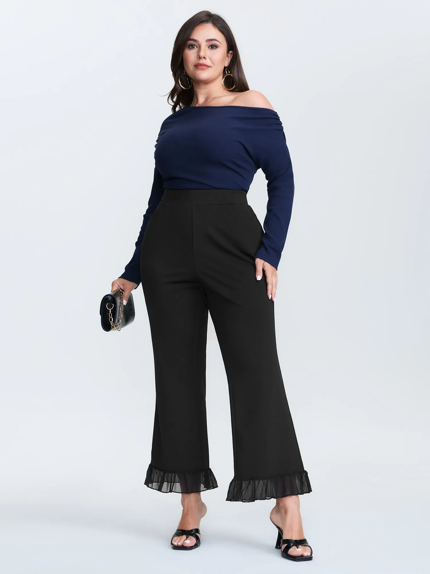 Ruffled Flared Hem Plain Pants sold by Bloomchic product image thumbnail 2
