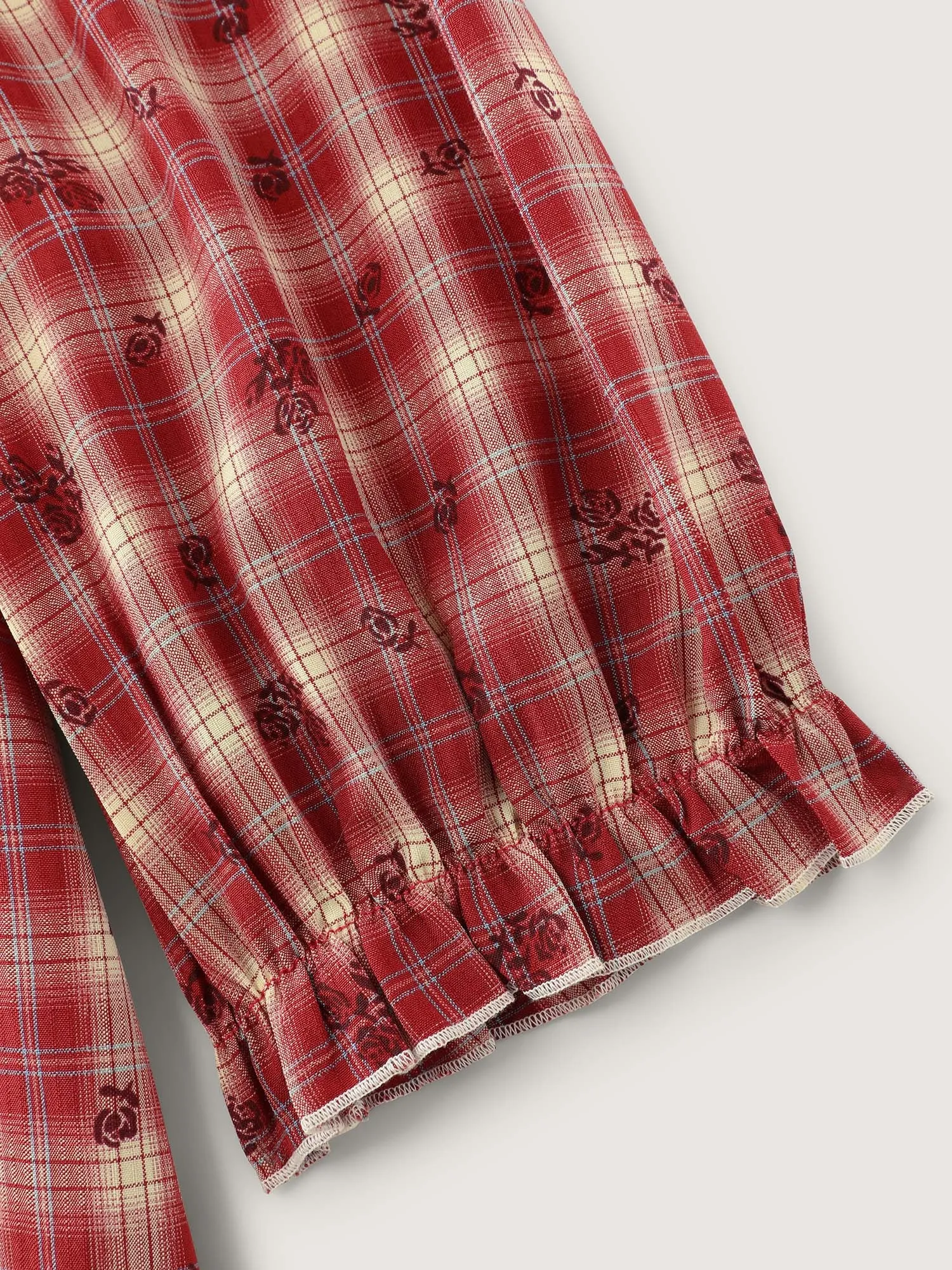 Plaid Floral Color Contrast Midi Dress sold by Bloomchic product image thumbnail 5