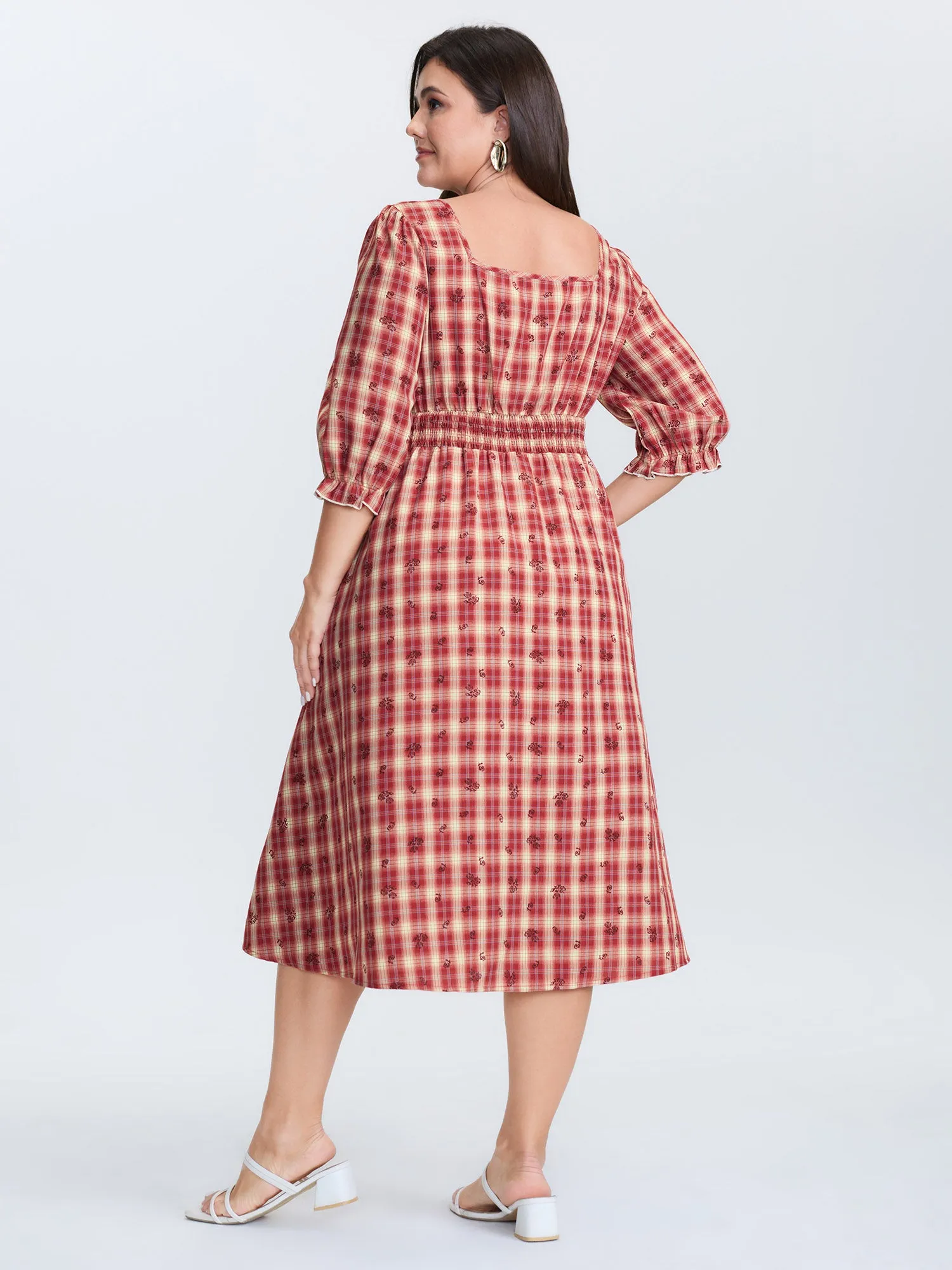 Plaid Floral Color Contrast Midi Dress sold by Bloomchic product image thumbnail 4
