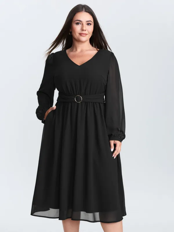 Sheer Pleated Metal Detail Midi Dress sold by Bloomchic