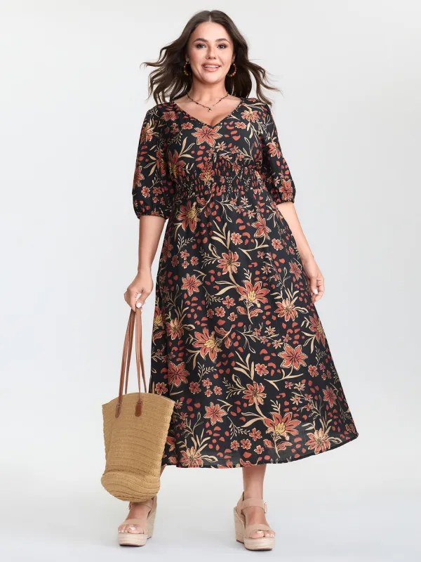 Floral Wide Shirred Waist Pocket Maxi Dress sold by Bloomchic