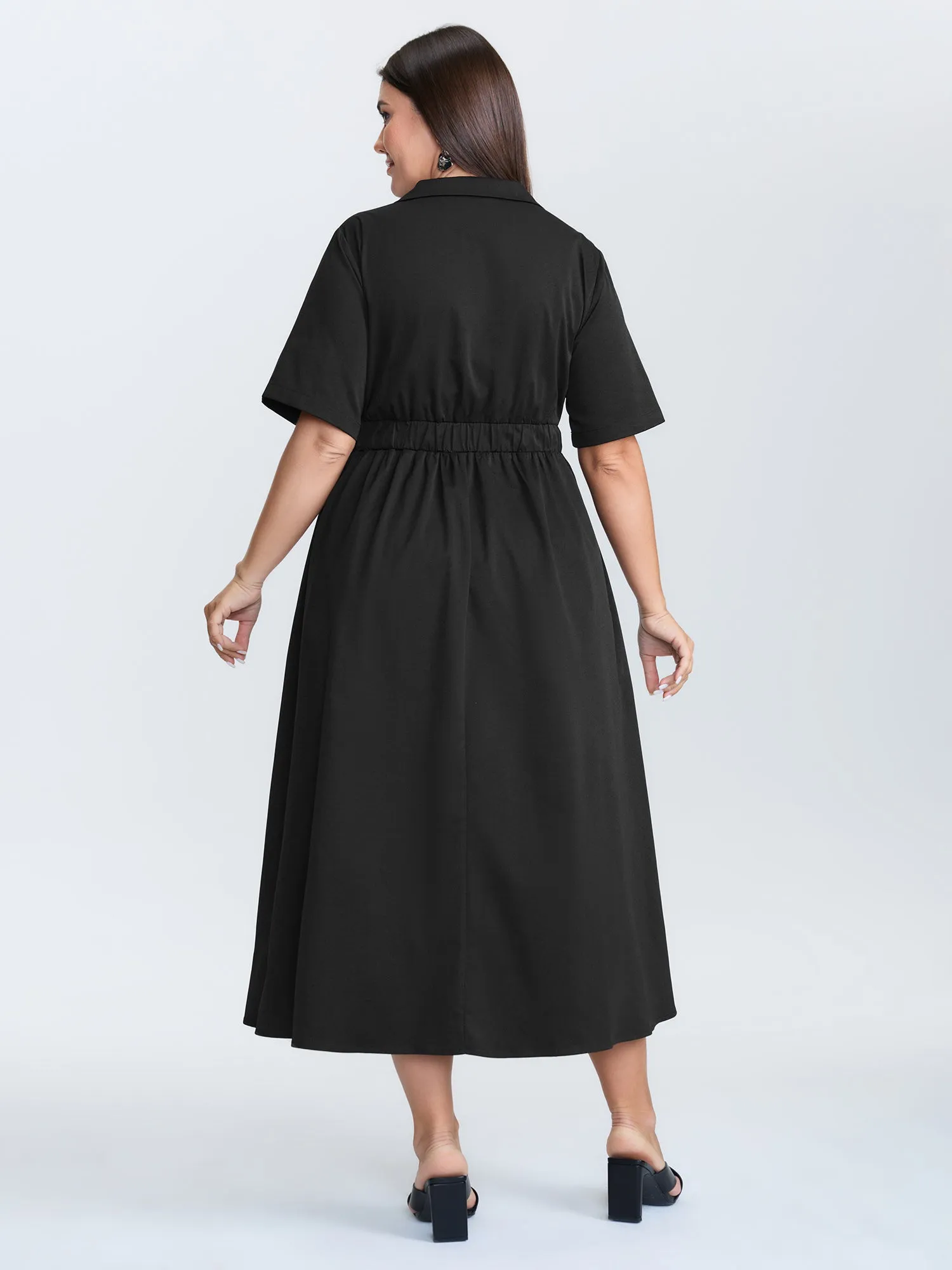 Collared Zipper Waist-Tie Maxi Dress sold by Bloomchic product image thumbnail 4