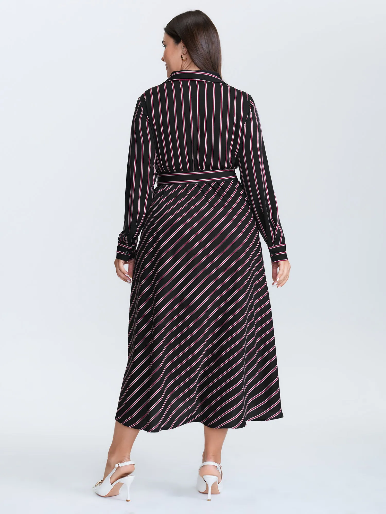 Striped Waist-Tie Collar Midi Dress sold by Bloomchic product image thumbnail 4