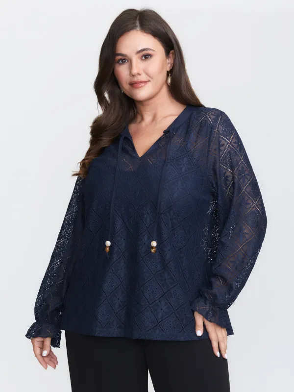Lace Sheer Neck-Tie Top sold by Bloomchic