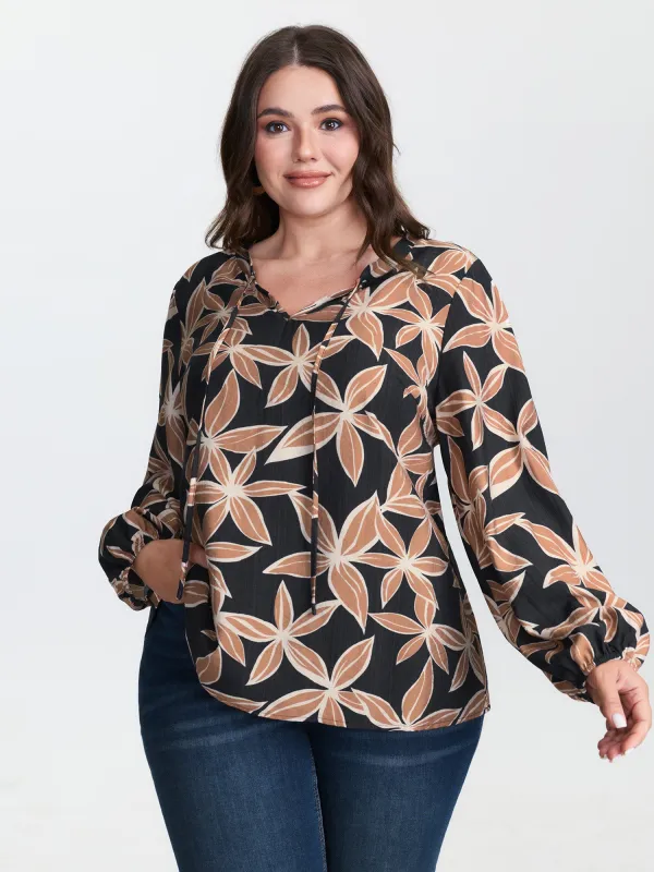 Large Floral Print Notched Collar Blouse sold by Bloomchic