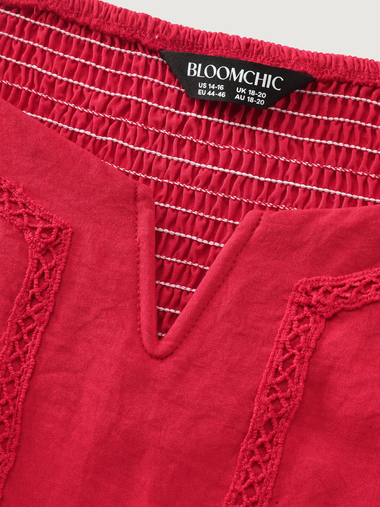 Lace Trim Shirred Back Flared Blouse sold by Bloomchic product image thumbnail 5