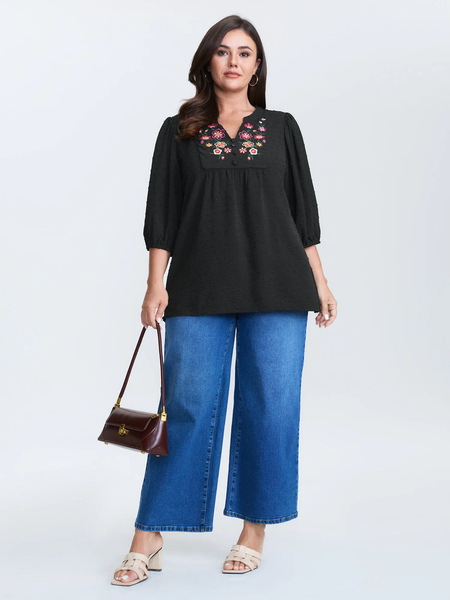 Multicolor Floral Embroidered Flowy Blouse sold by Bloomchic product image thumbnail 3