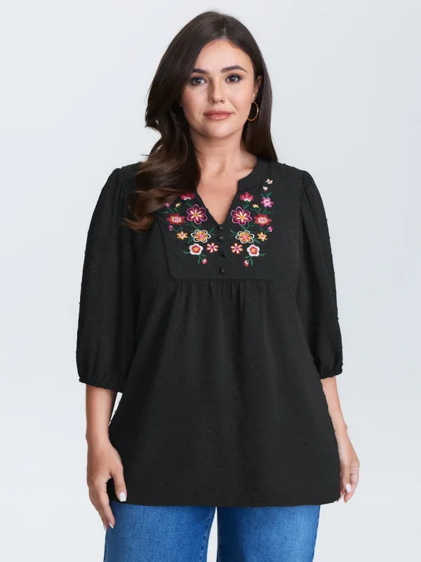 Multicolor Floral Embroidered Flowy Blouse sold by Bloomchic