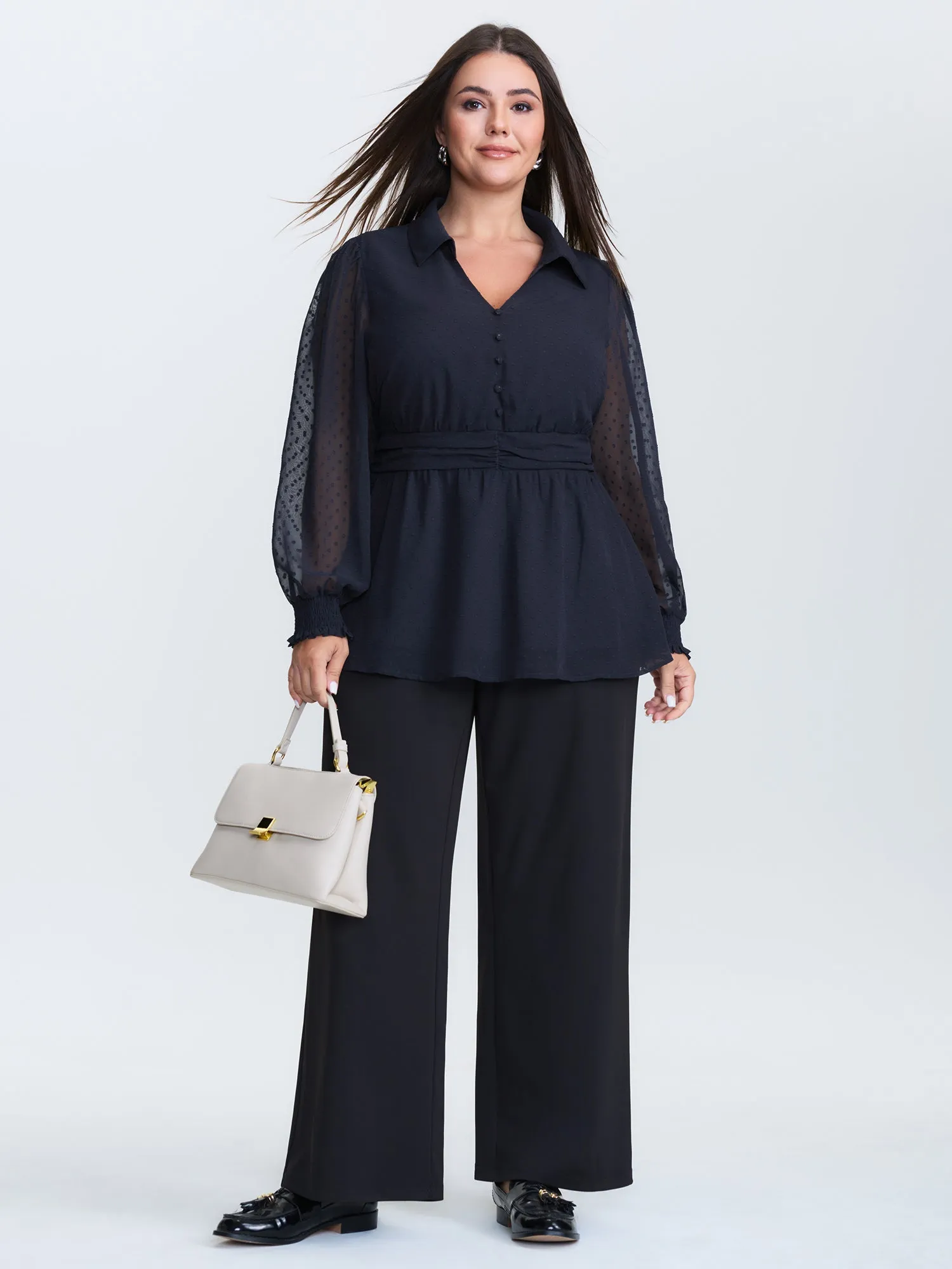 Textured Polka Dots Shirred Sheer Blouse sold by Bloomchic product image thumbnail 3