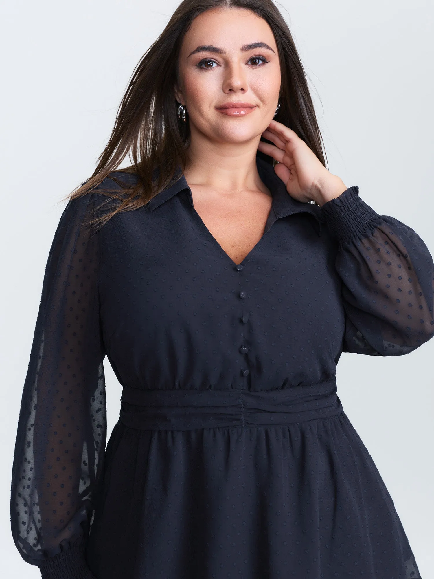 Textured Polka Dots Shirred Sheer Blouse sold by Bloomchic product image thumbnail 2