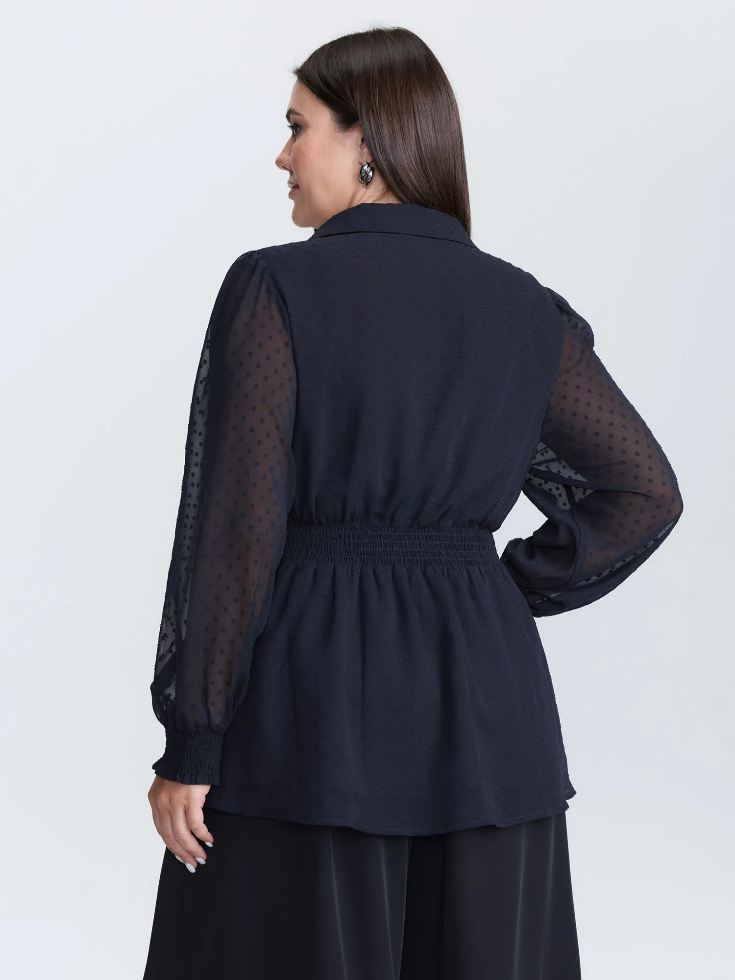 Textured Polka Dots Shirred Sheer Blouse sold by Bloomchic product image thumbnail 4