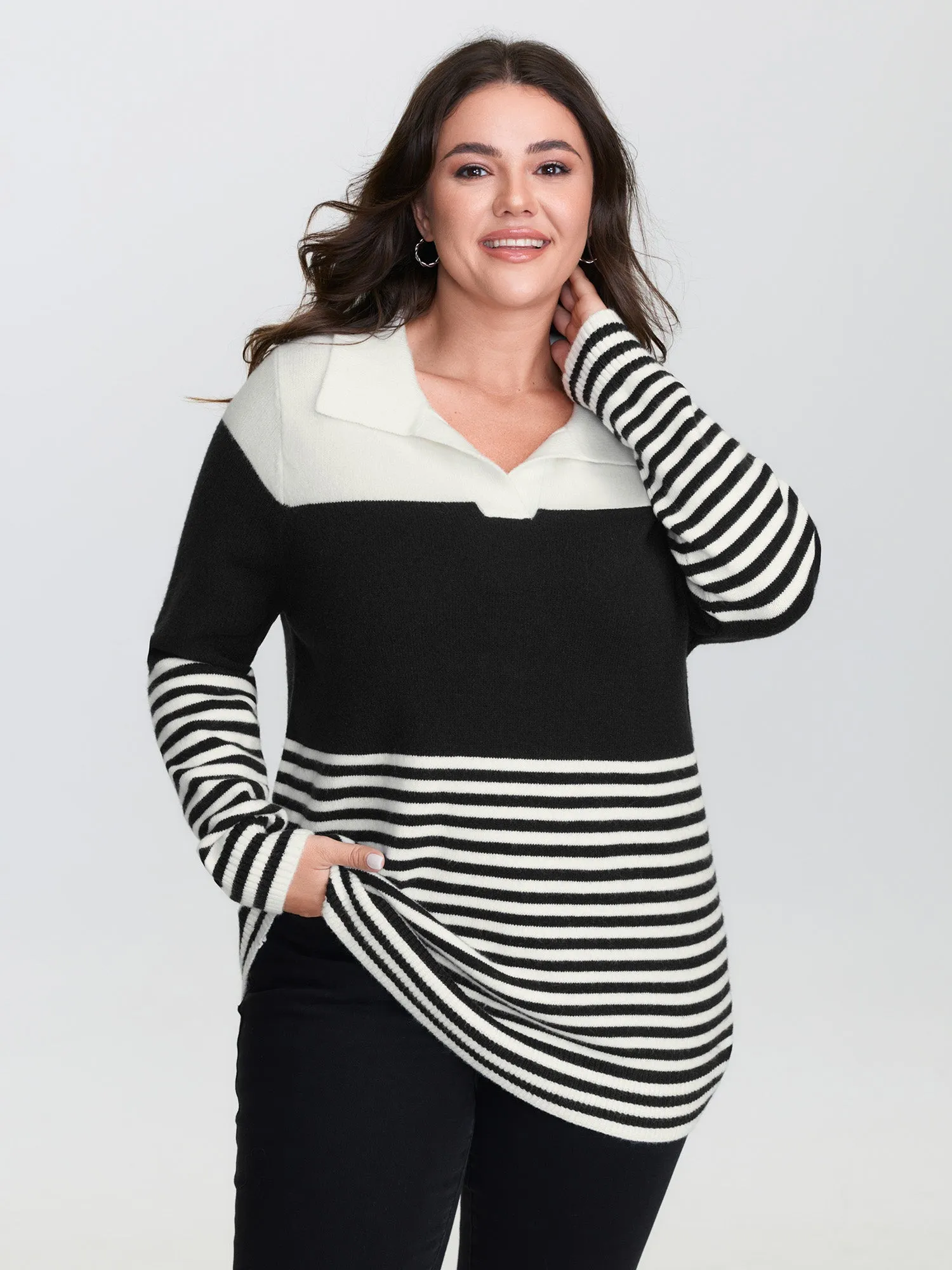 Supersoft Polo Collar Striped Colorblock Pullover sold by Bloomchic product image thumbnail 2