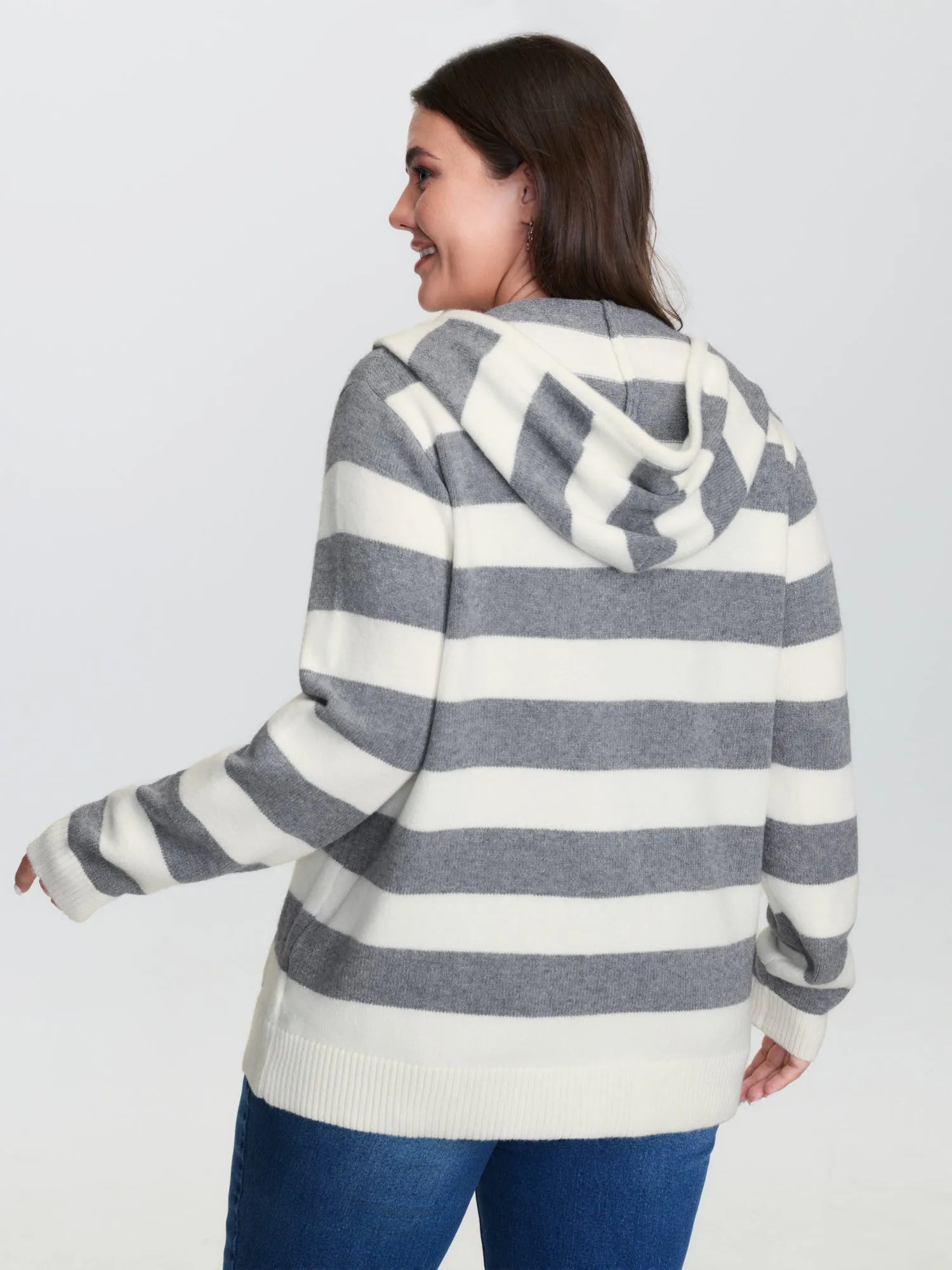 Striped Color Contrast Hooded Cardigan sold by Bloomchic product image thumbnail 4