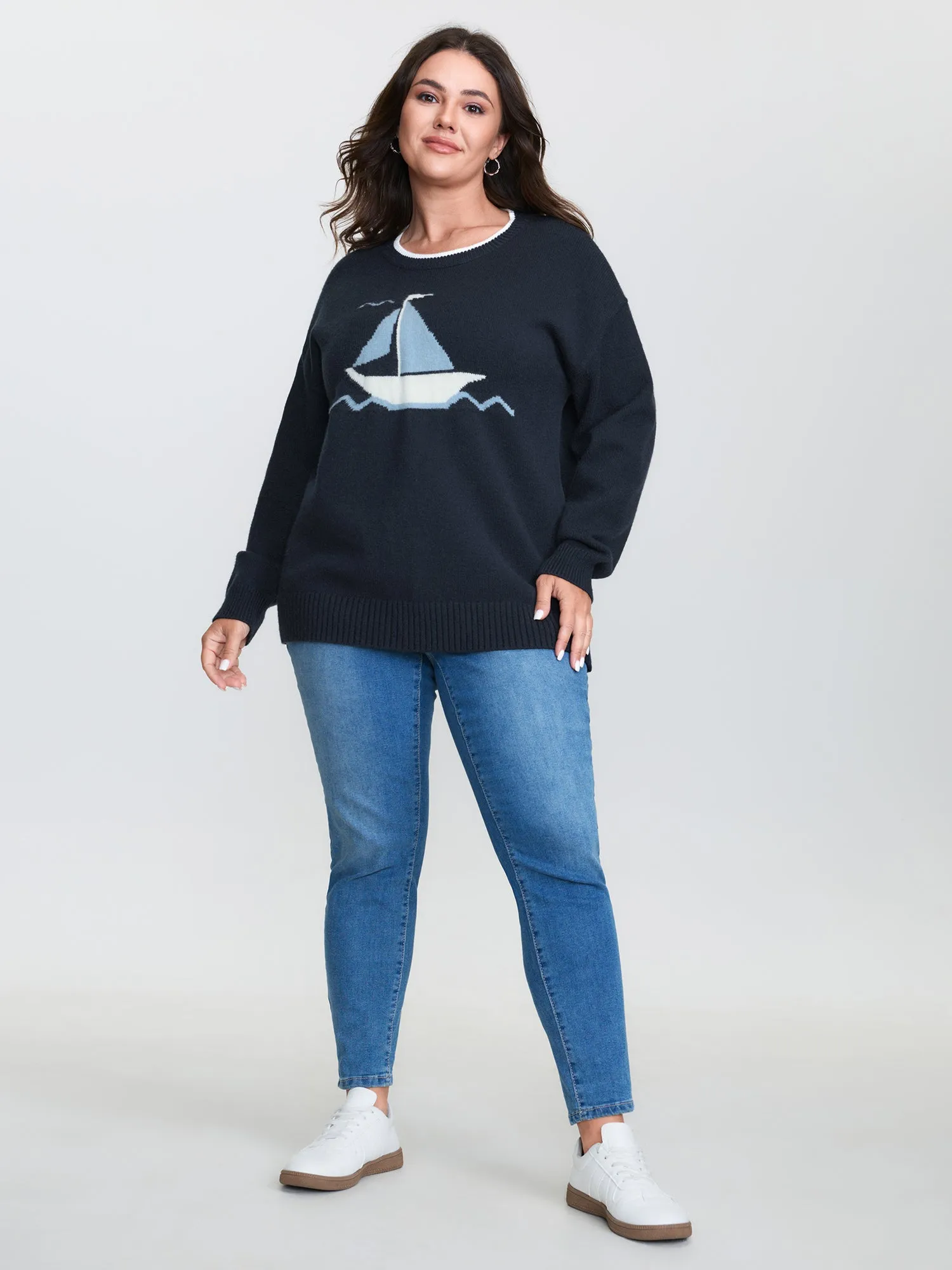 Jacquard Sail Pattern Color Contrast Pullover sold by Bloomchic product image thumbnail 3