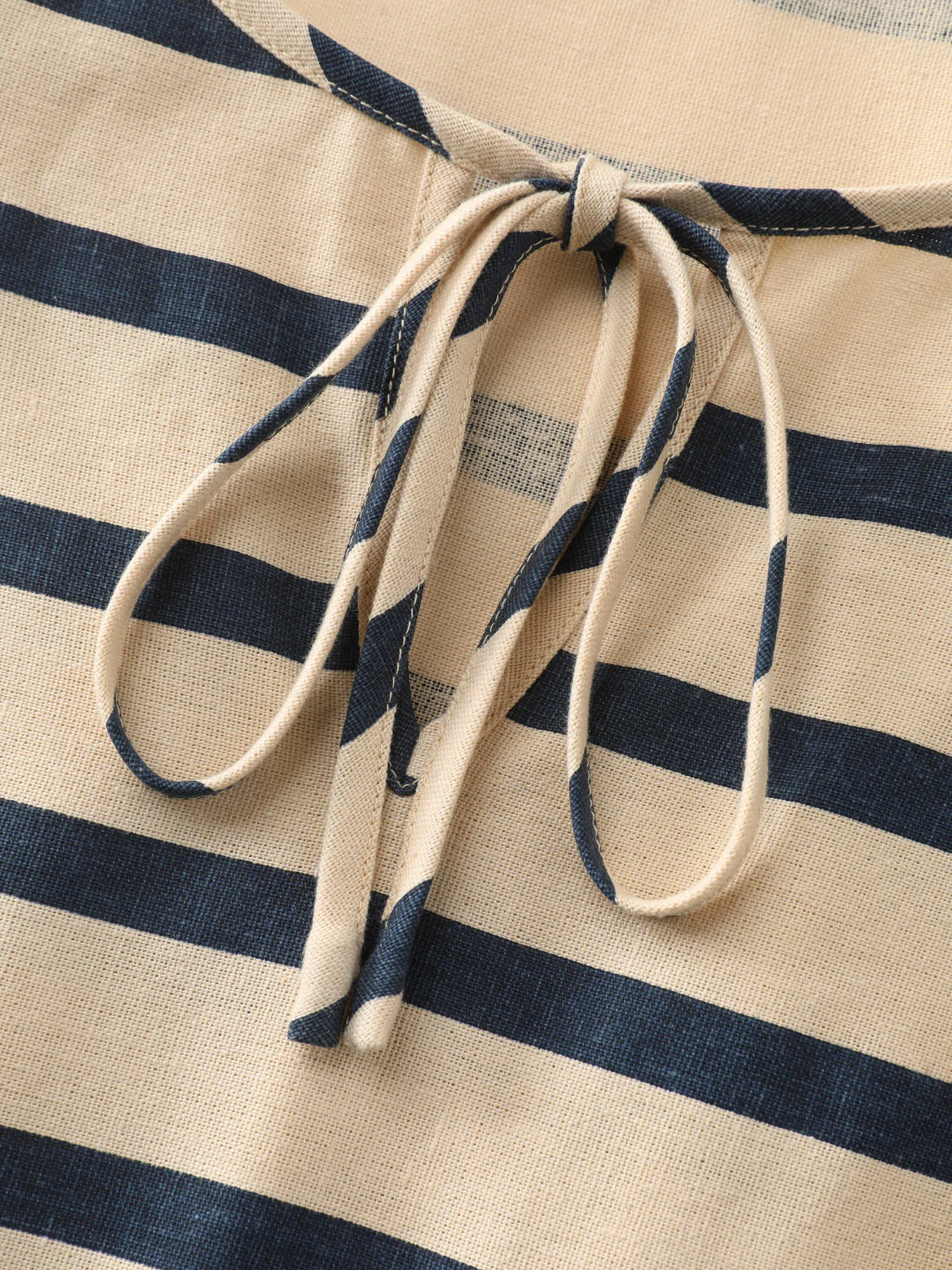 Cotton Linen Asymmetrical Striped Neckline Tie Midi Dress sold by Bloomchic product image thumbnail 5