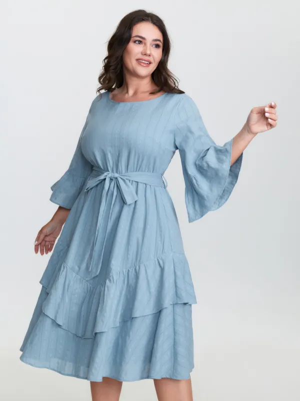 Pure Cotton Jacquard Textured Waist-Tie Midi Dress sold by Bloomchic