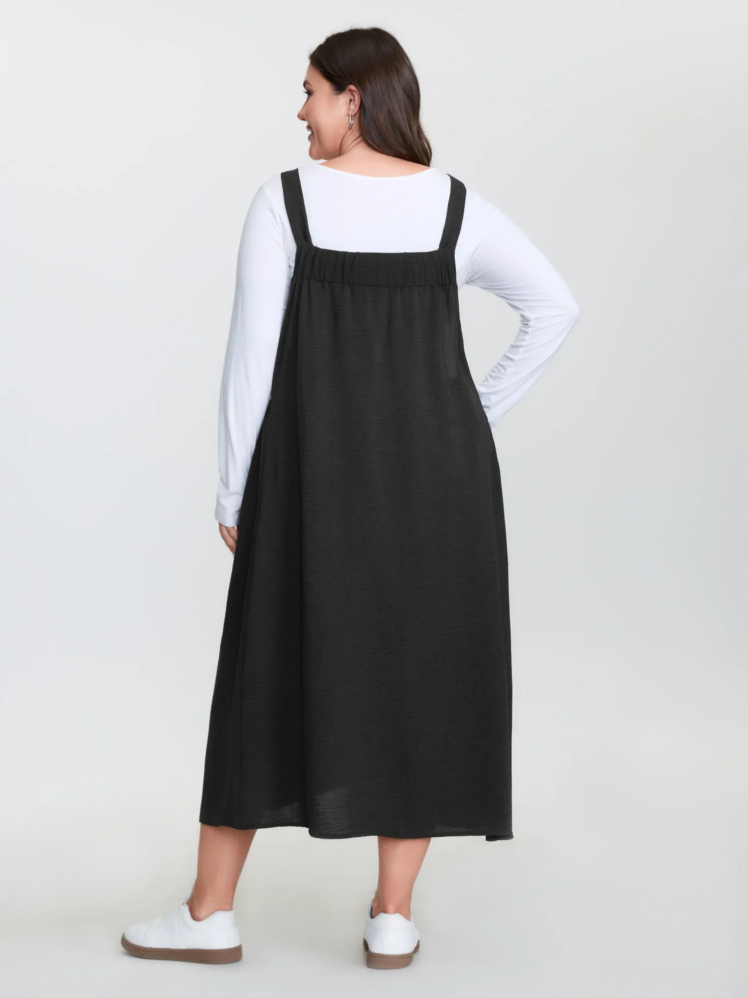 Adjustable Overall Straps Shirred Midi Dress sold by Bloomchic product image thumbnail 5
