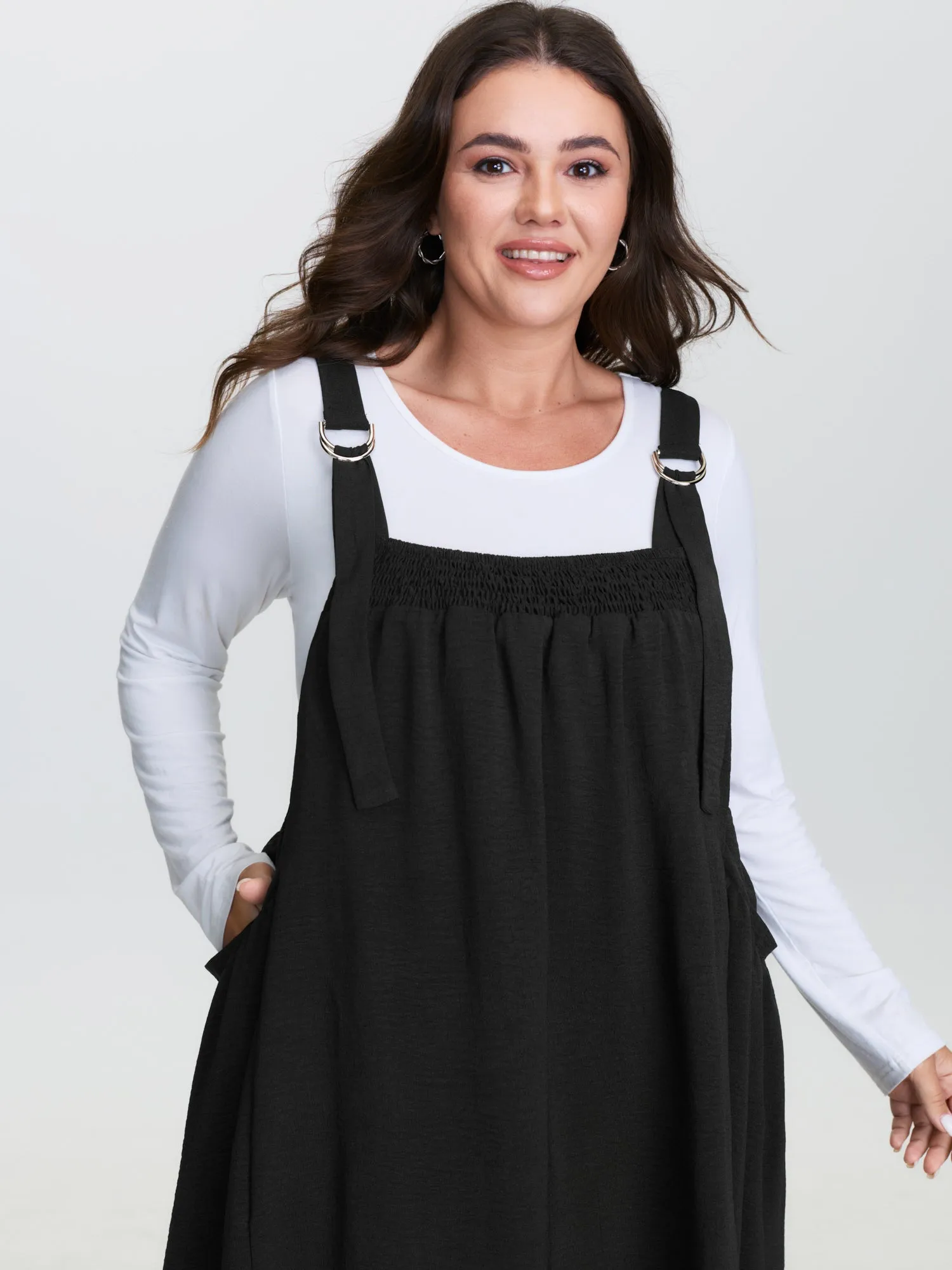 Adjustable Overall Straps Shirred Midi Dress sold by Bloomchic product image thumbnail 2