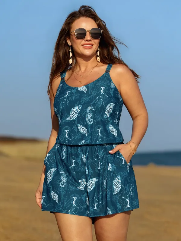 Vibrant Ocean Pattern Pocket One-Piece Swimsuit sold by Bloomchic