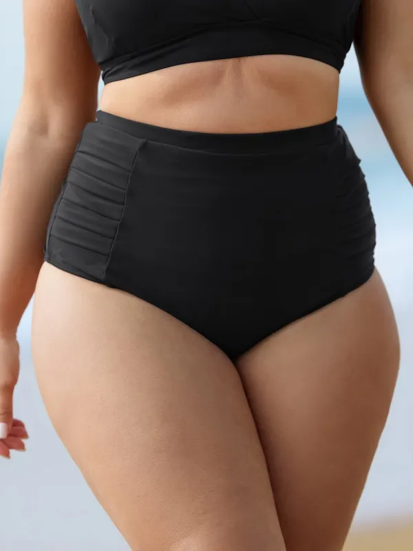 Pleated High-Waisted Swim Bottoms sold by Bloomchic