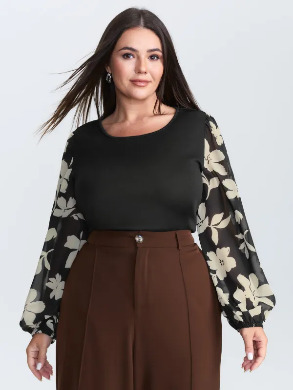 Floral Monochrome Print Round Neck Blouse sold by Bloomchic