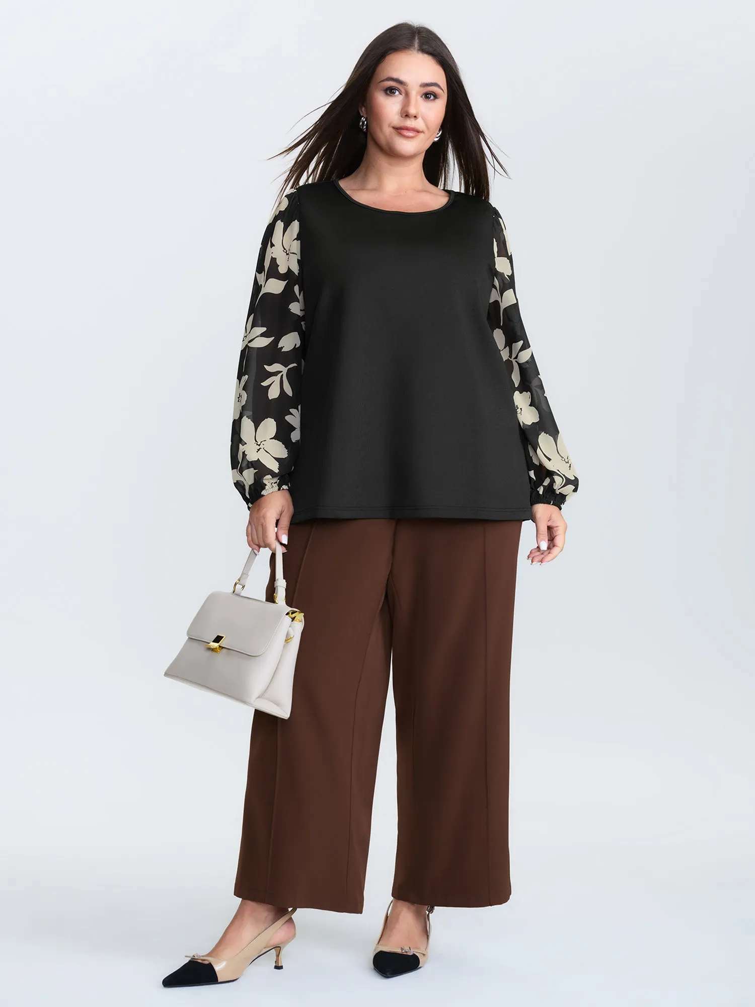 Floral Monochrome Print Round Neck Blouse sold by Bloomchic product image thumbnail 3