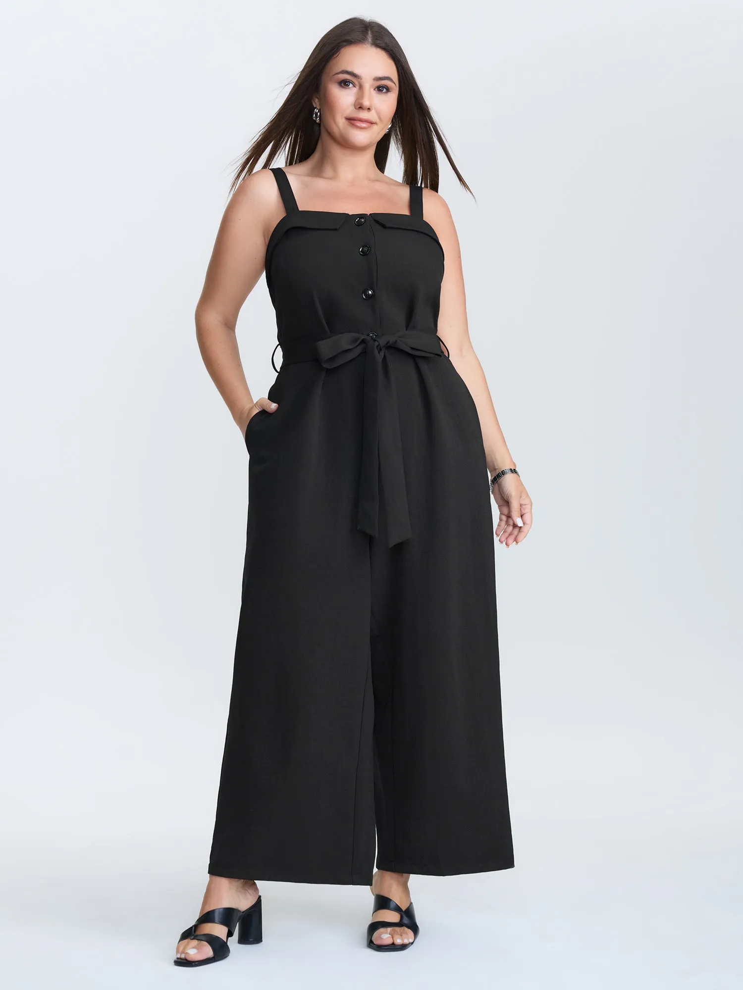 Belted Button Placket Adjustable Jumpsuit sold by Bloomchic