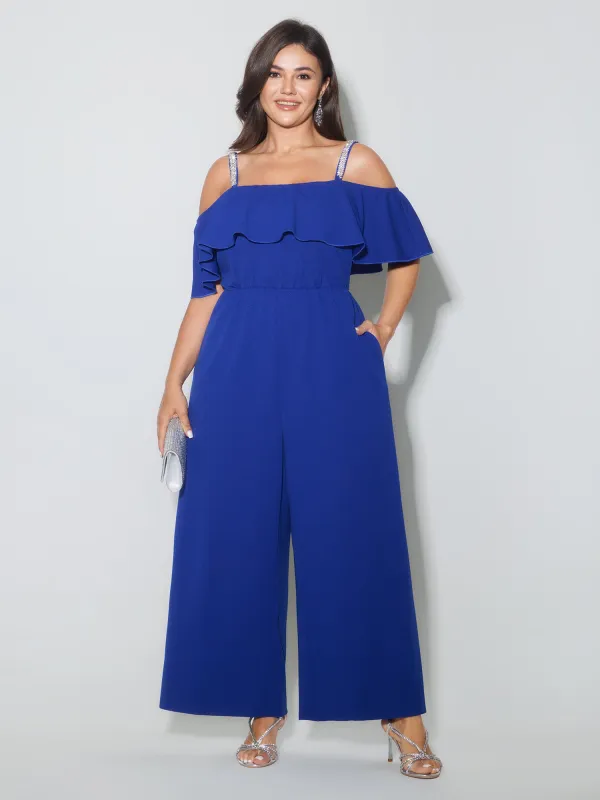 Ruffled Off-Shoulder Waist-Defining Jumpsuit sold by Bloomchic