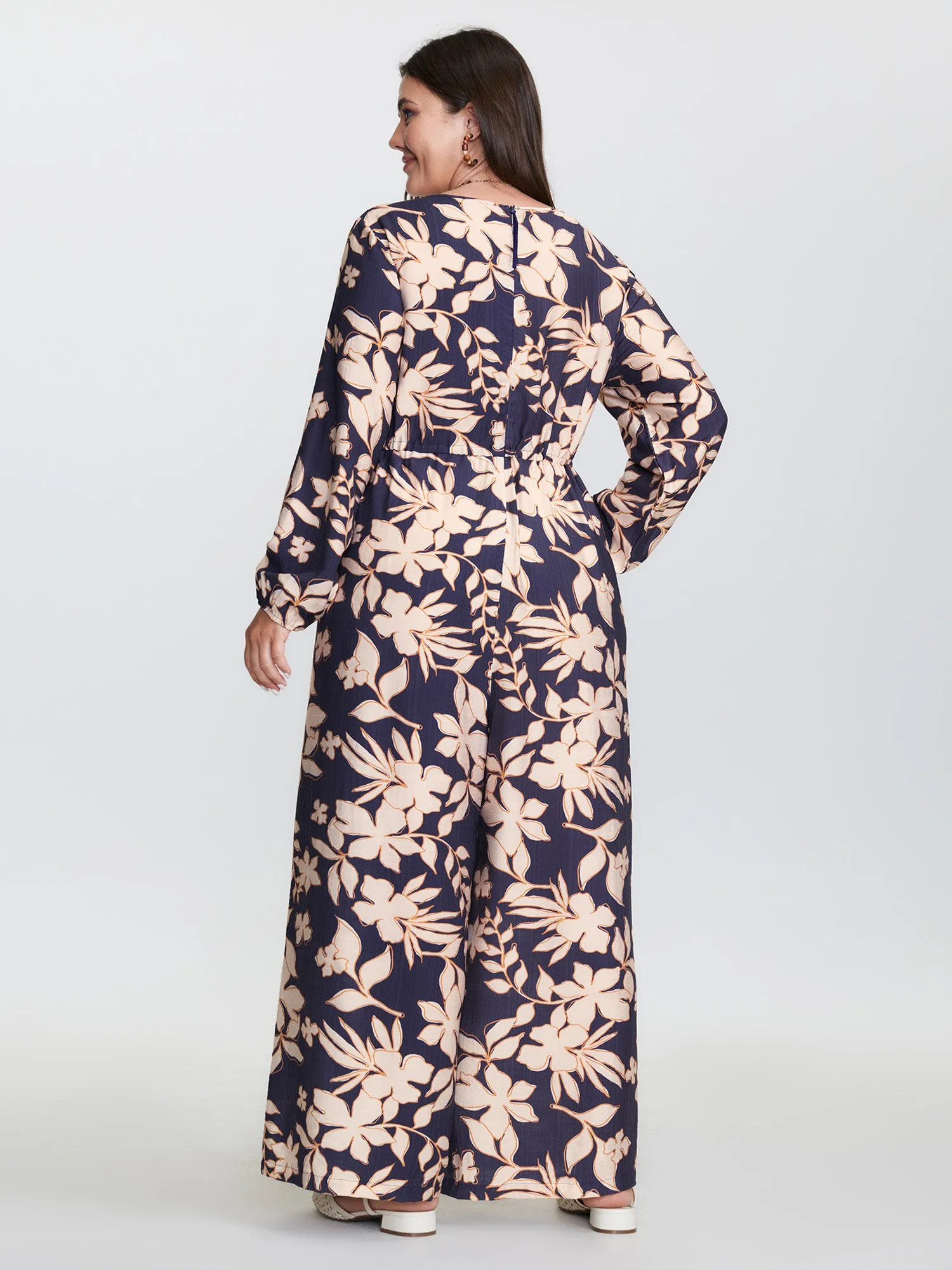 Floral Print V-Neck Drawstring Waist Jumpsuit sold by Bloomchic product image thumbnail 4