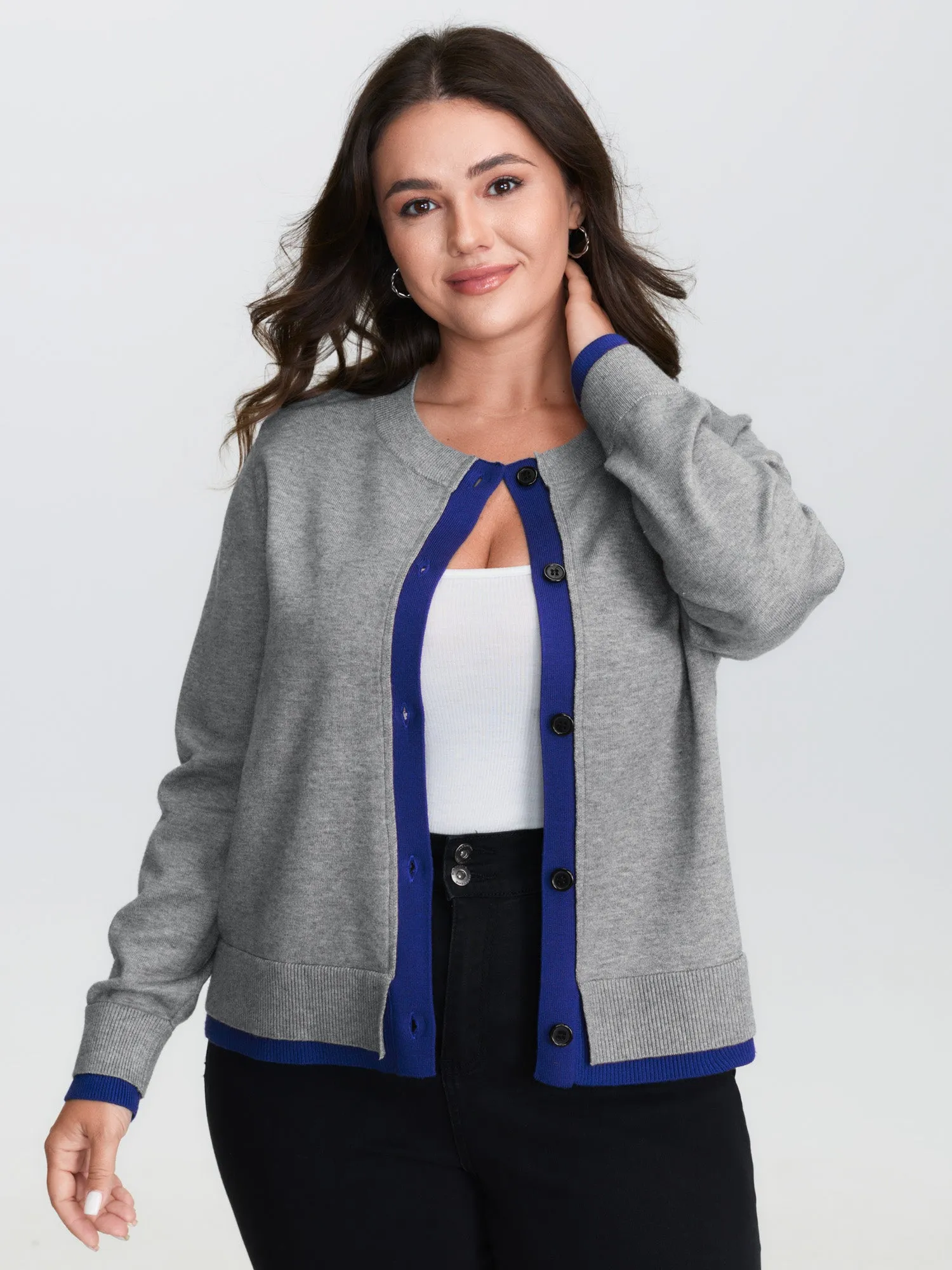 2-in-1 Color Contrast Ribbed Hem Knit Cardigan sold by Bloomchic