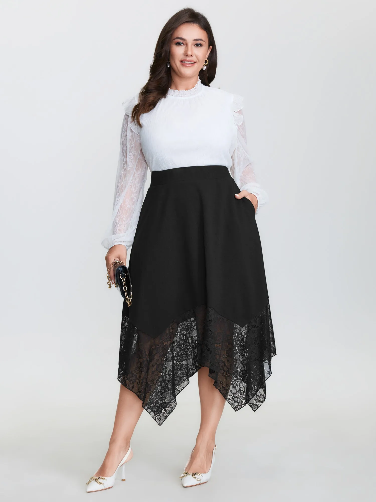 Sheer Lace Handkerchief Hem Midi Skirt sold by Bloomchic product image thumbnail 2