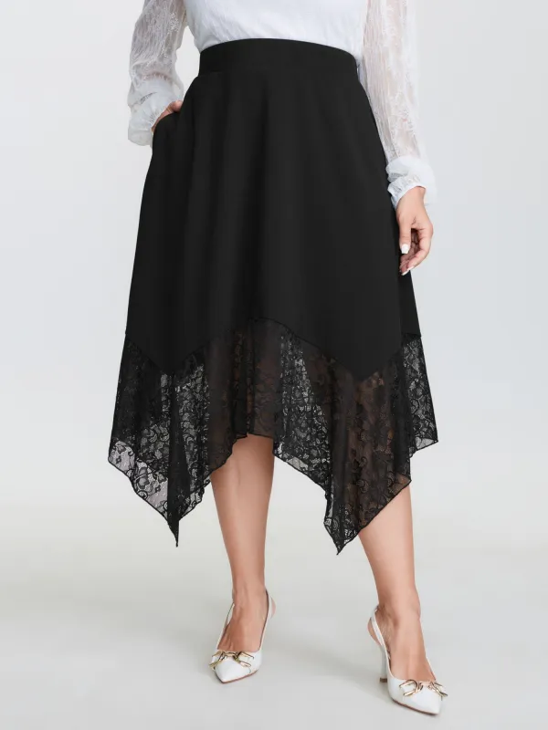 Sheer Lace Handkerchief Hem Midi Skirt sold by Bloomchic
