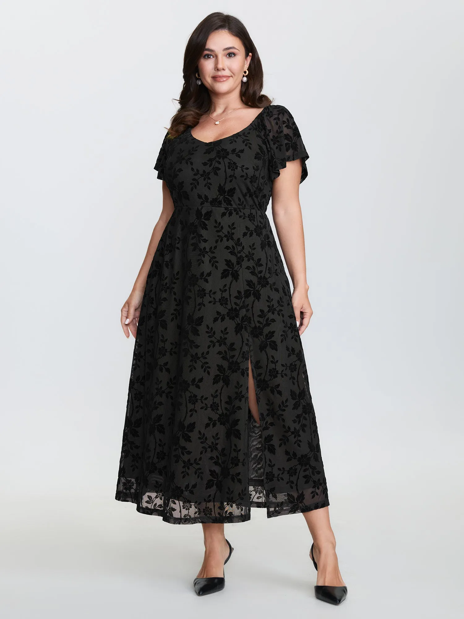 Floral Textured Jacquard Slit Hem Maxi Dress sold by Bloomchic product image thumbnail 3