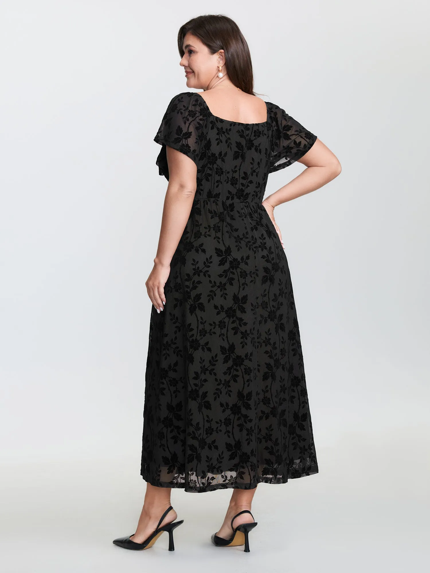 Floral Textured Jacquard Slit Hem Maxi Dress sold by Bloomchic product image thumbnail 4