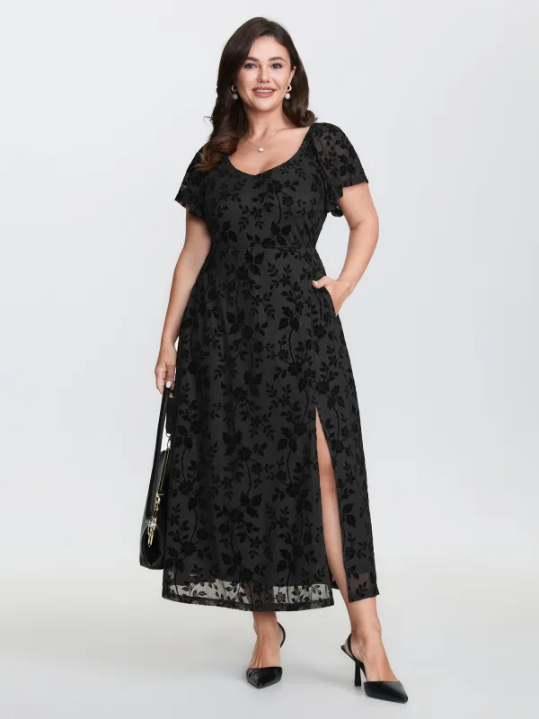 Floral Textured Jacquard Slit Hem Maxi Dress sold by Bloomchic