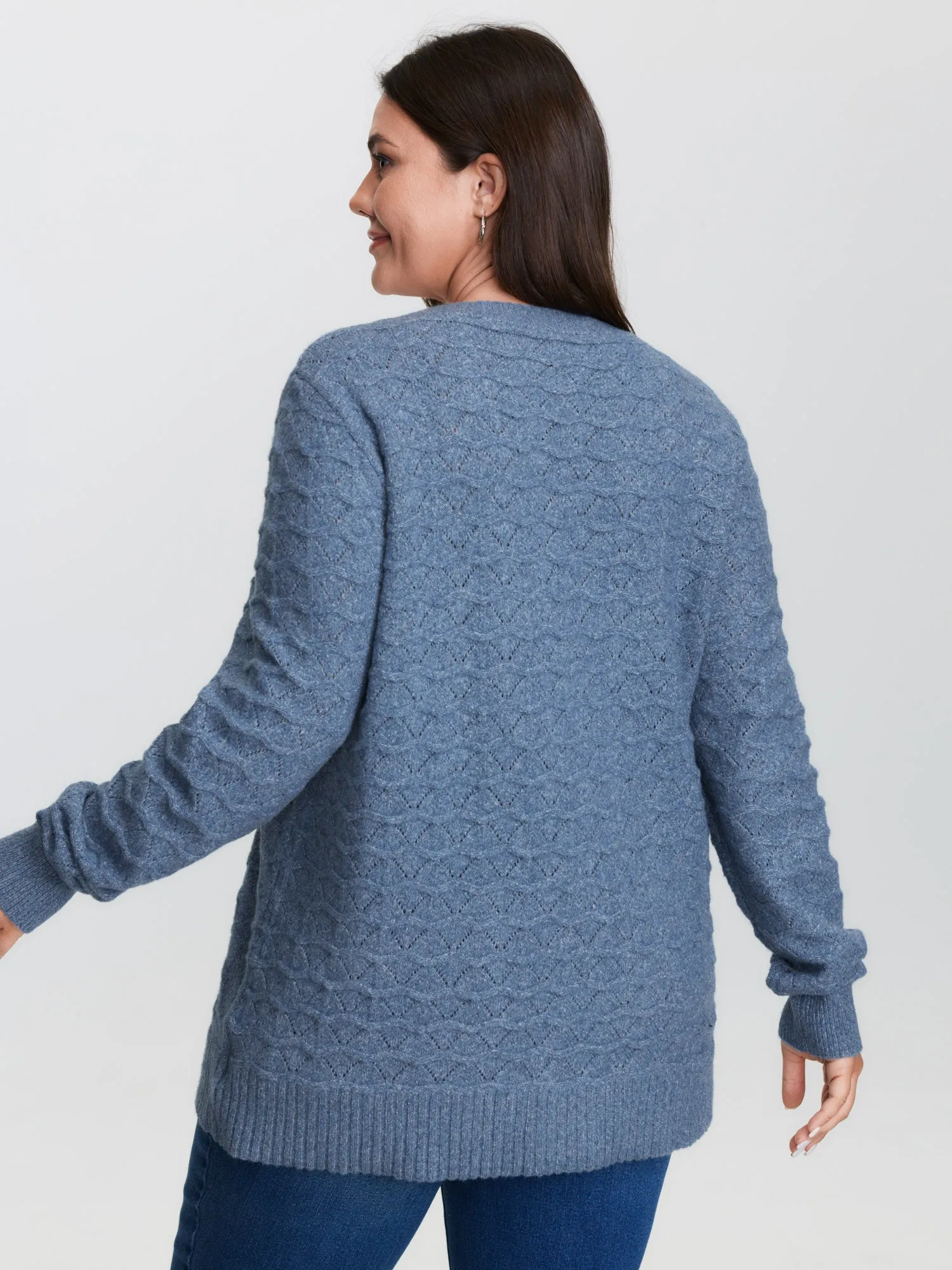 Textured Cut-Out Ribbed Hem Knit Cardigan sold by Bloomchic product image thumbnail 4