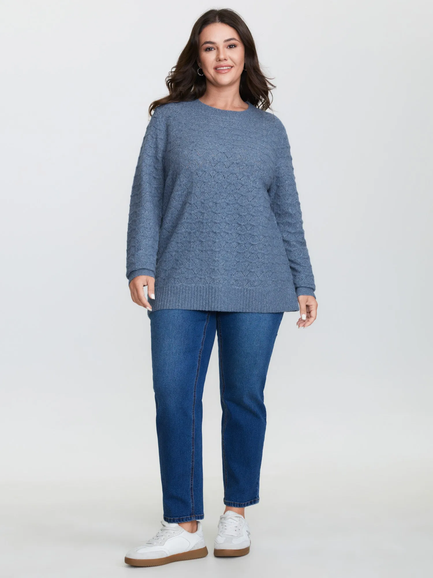 Textured Cut-Out Ribbed Hem Knit Cardigan sold by Bloomchic product image thumbnail 3