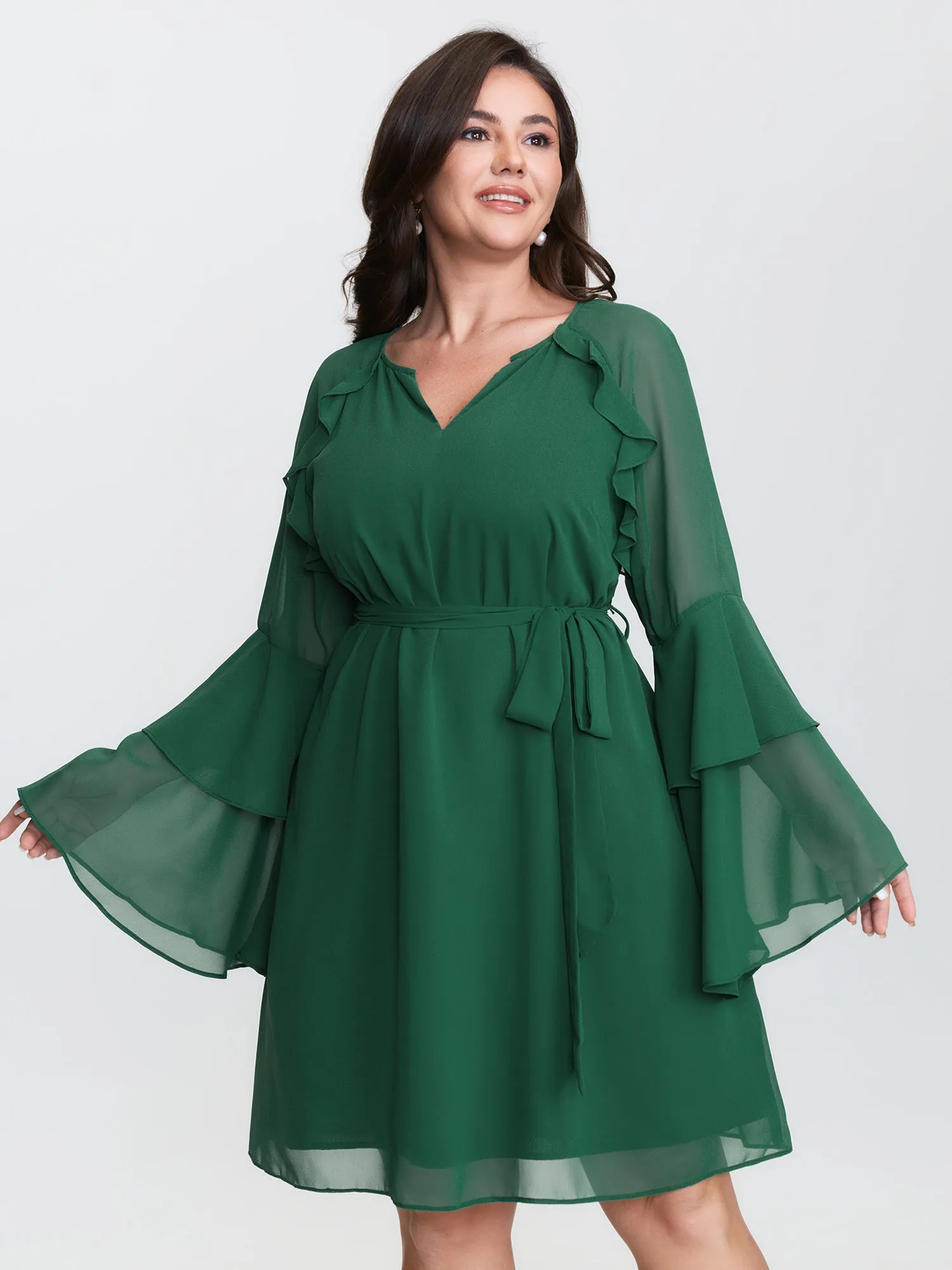 Chiffon Ruffled Layered Sleeve Mini Dress sold by Bloomchic product image thumbnail 4