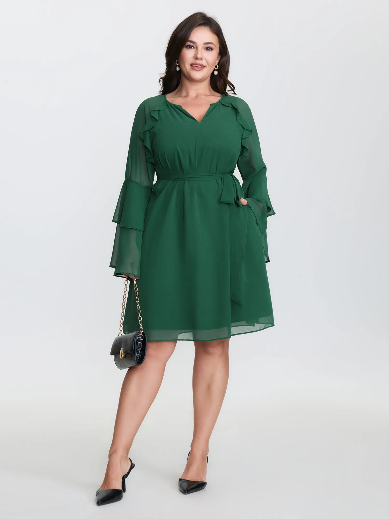 Chiffon Ruffled Layered Sleeve Mini Dress sold by Bloomchic product image thumbnail 3