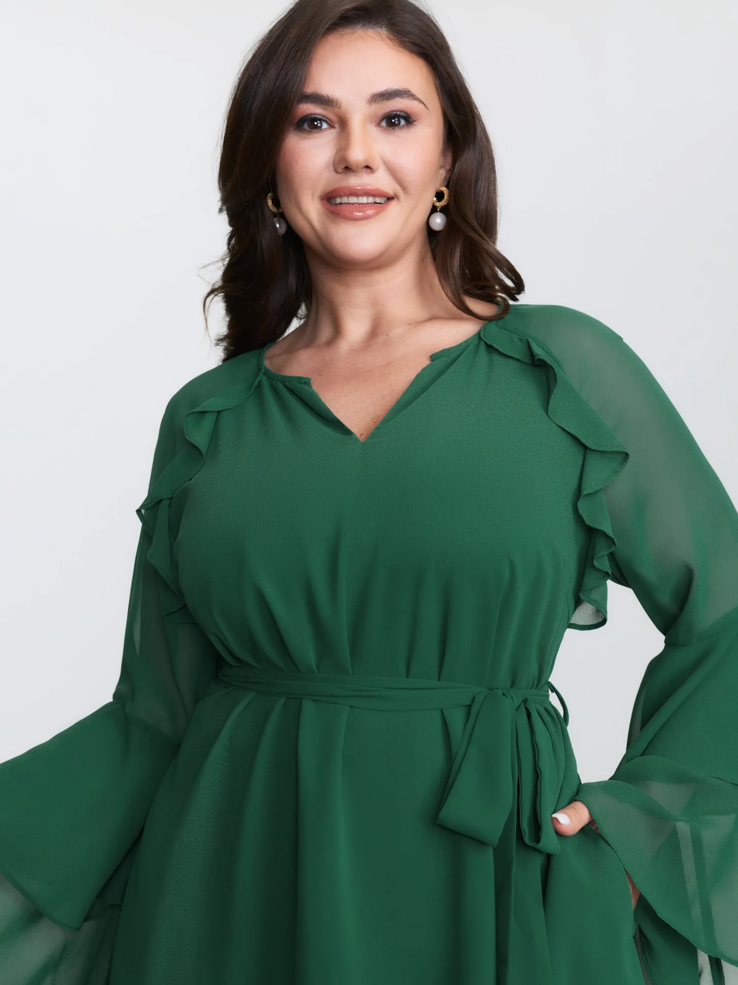Chiffon Ruffled Layered Sleeve Mini Dress sold by Bloomchic product image thumbnail 2