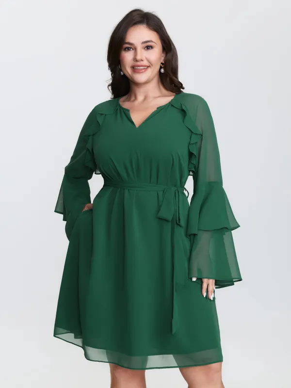 Chiffon Ruffled Layered Sleeve Mini Dress made by Bloomchic