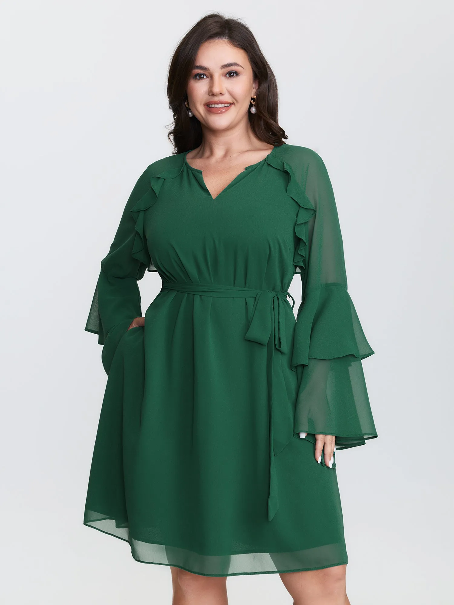 Chiffon Ruffled Layered Sleeve Mini Dress sold by Bloomchic