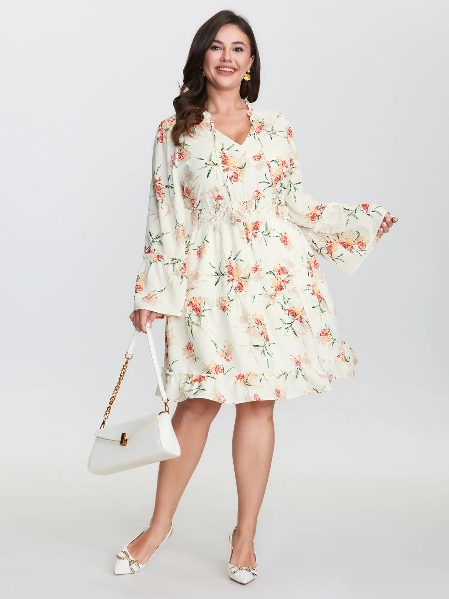 Floral Print Shirred Waist Ruffled Edge Midi Dress sold by Bloomchic product image thumbnail 3
