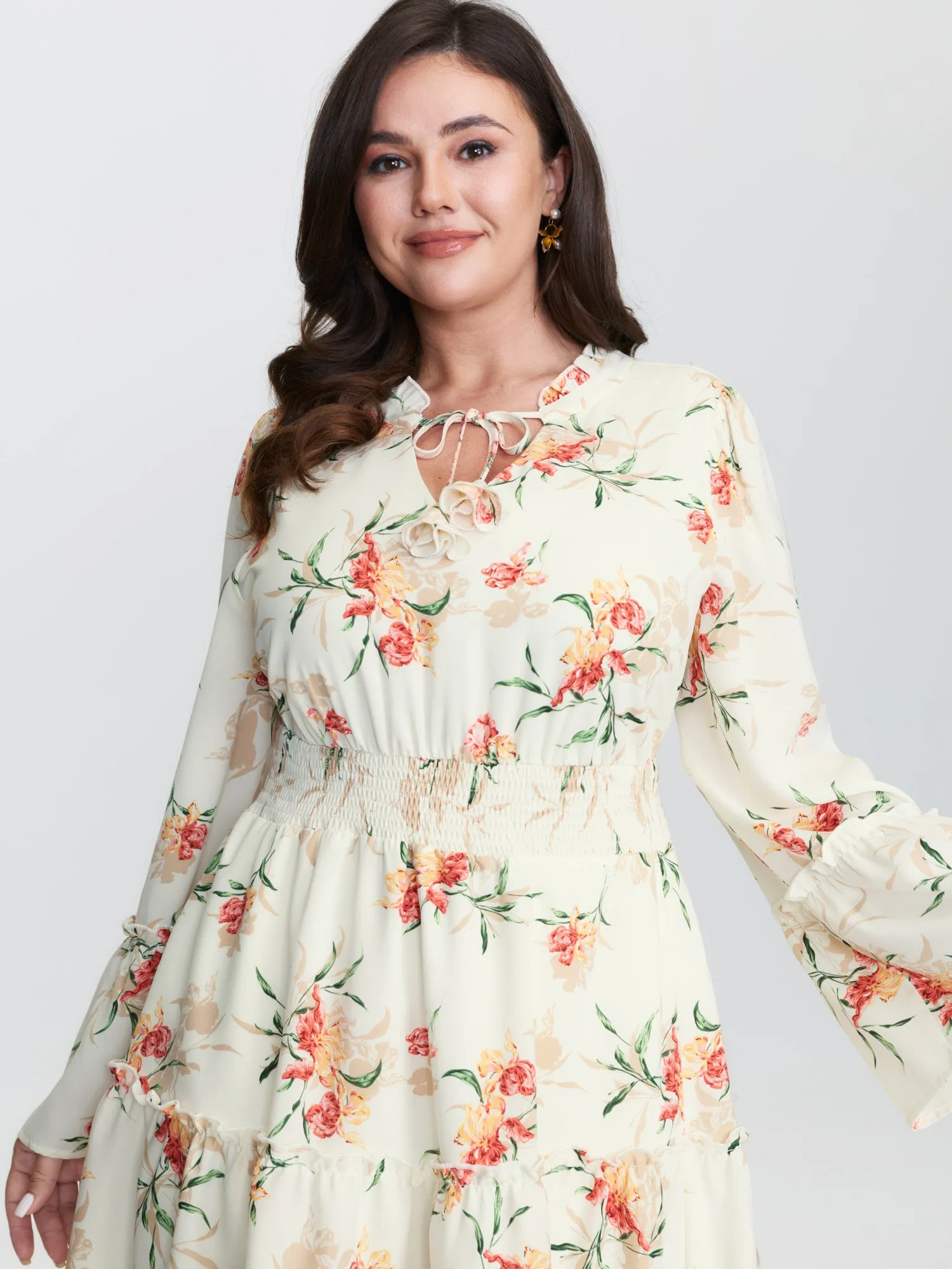 Floral Print Shirred Waist Ruffled Edge Midi Dress sold by Bloomchic product image thumbnail 2